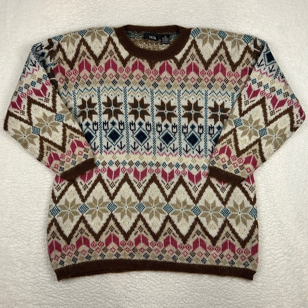 VTG Pasta Sweater Size M Wool Mohair Pullover Chunky Knit Nordic 90s Retro Fuzzy